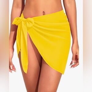 Sheer Sarong Wrap Skirt Beach Cover Up Tie Side Poolside Vacation XXL Yellow Fun